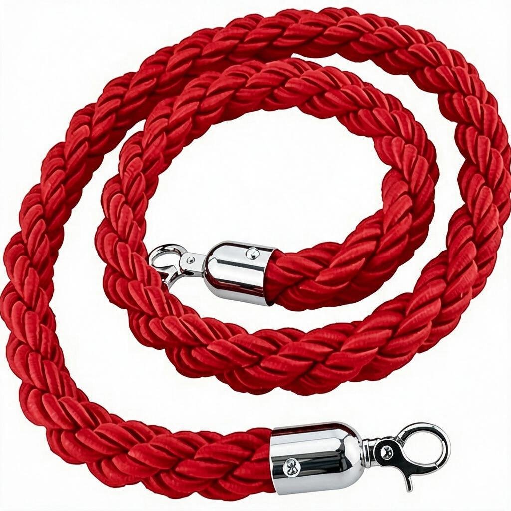 BARRIER ROPE RED-CHROME/Κορδονια Πλεκτα με τελειωμα αγκραφας χρωμιο και αγκιστρο με μηκος 1,50m