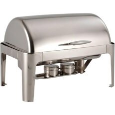 BAIN MARIE ROLL/TOP INOX-Ανοξειδωτο Σκευος Μπουφε Θερμαινομενο Με Ανοιγομενο Καπακι Roll-Top Περιστροφής 180 μοιρών & 2 Θηκες Καυσιμης Υλης (Βαθος 6,50cm) (Τέρμα Ανοιχτό ή Τέρμα Κλειστό)