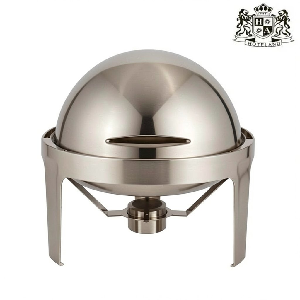 BAIN MARIE ROLL/TOP INOX-Ανοξειδωτο Σκευος Μπουφε Στρογγυλο Θερμαινομενο Με Ανοιγομενο Καπακι Roll-Top Περιστροφής 180 μοιρών & 1 Θηκη Καυσιμης Υλης (Βαθος 6,50cm) (Τέρμα Ανοιχτό ή Τέρμα Κλειστό)
