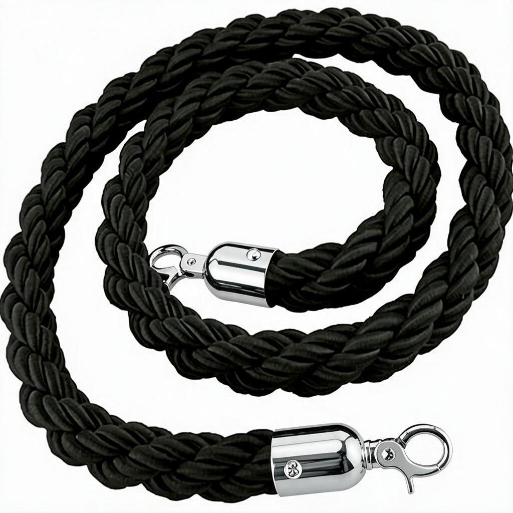 BARRIER ROPE BLACK-CHROME/Κορδονια Πλεκτα με τελειωμα αγκραφας χρωμιο και αγκιστρο με μηκος 1,50m