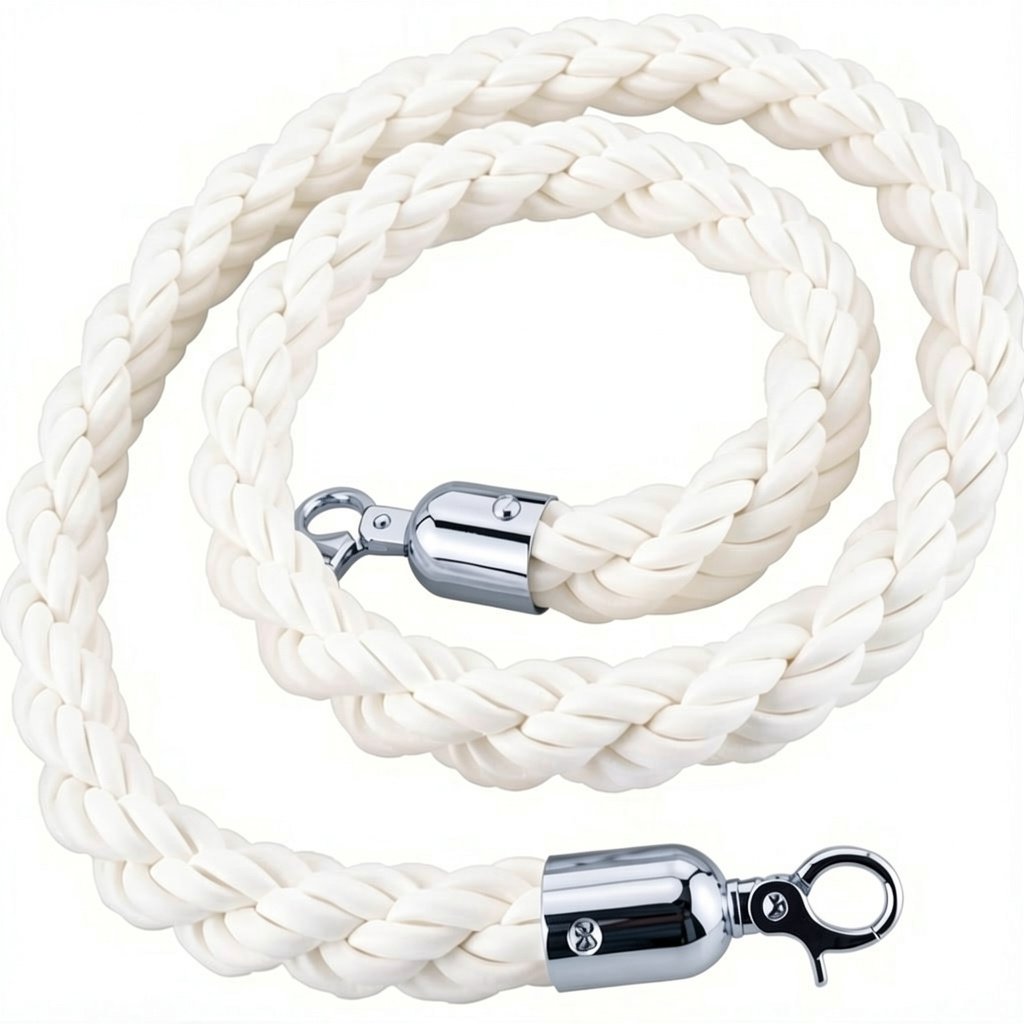 BARRIER ROPE WHITE-CHROME/Κορδονια Πλεκτα με τελειωμα αγκραφας χρωμιο και αγκιστρο με μηκος 1,50m